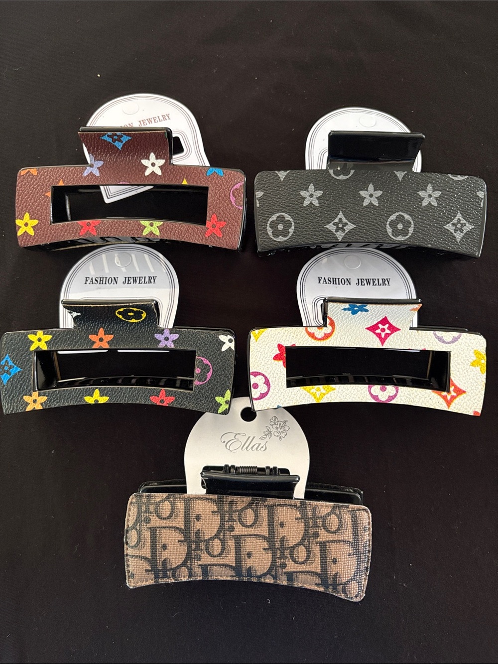 Fashion Hair Claw Clips— Multicolor Monogram & Brown Options Set Of 5